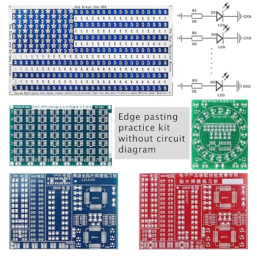 5in1 DIY Soldering Practice Kit Large USA Flag, SOP8 Chip Practice Board, CD4017 Green, 0603 Red & 0606 Blue SMD/SMT Kits for Beginners & Soldering Skill Mastery Let You Master Welding Skills