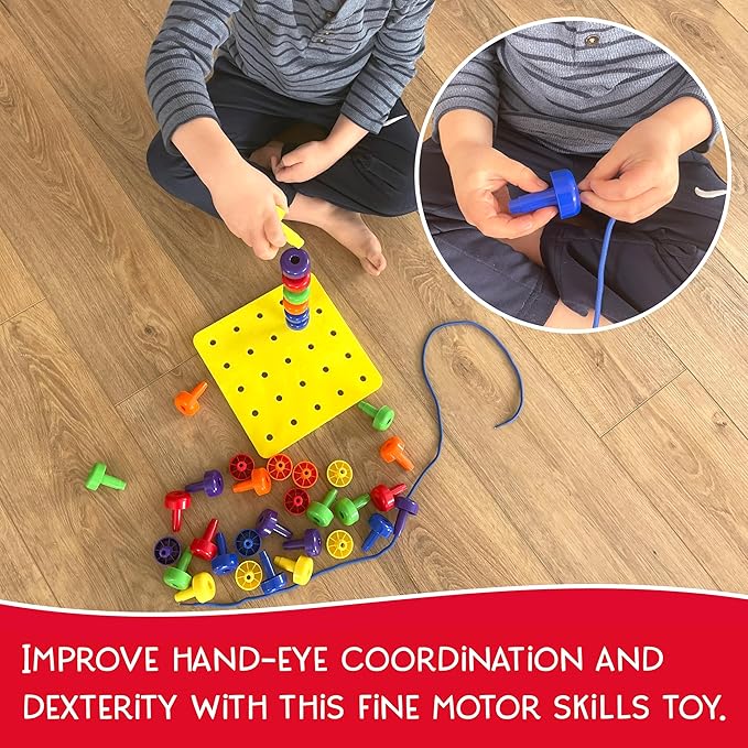 Foam Peg Board Toy - 36 Pegs, Foam Board, Lacing String, Storage Bag - Occupational Therapy Toys - Fine Motor Skills Toys for Toddlers and Kids (Yellow)