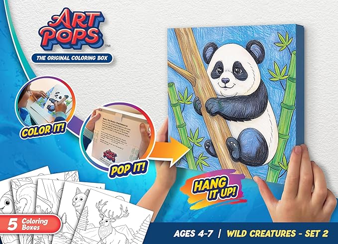 ArtPops Coloring Boxes – Pop-Up Pre-Printed Coloring Box Set – DIY Wall Art Kit for Kids – Eco-Friendly, Easy to Hang, No Frame Needed – 5-Pack, Nature Pals