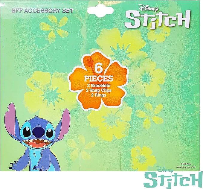 LUV HER Disney Stitch Girls BFF 6 Piece Toy Jewelry Box Set with 2 Rings, 2 Bead Bracelets and Snap Hair Clips Ages 3+