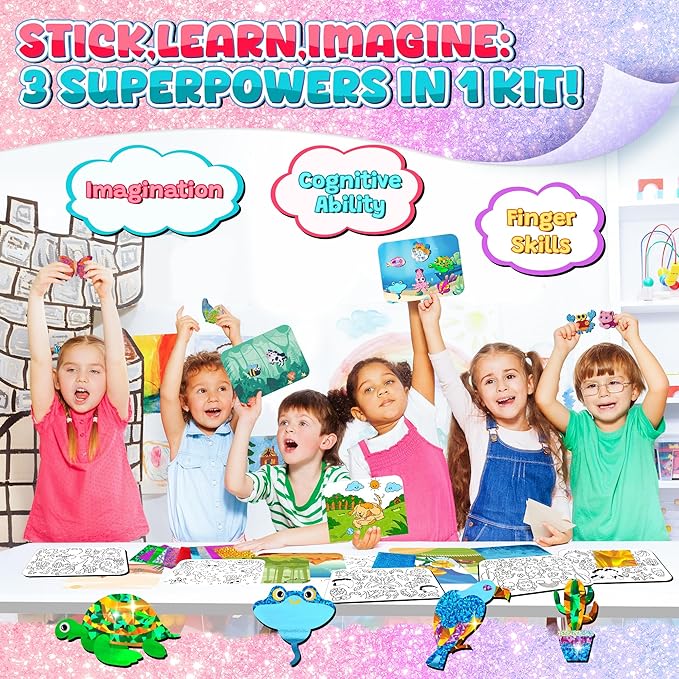 sinceroduct Foil Art Kit for Kids, Foils Arts and Crafts for Kids Age 4-8,Travel Toys Supplies,Foil-Foam Stickers,Birthday Gifts for Boys & Girls,Mess Free Coloring Card Set.