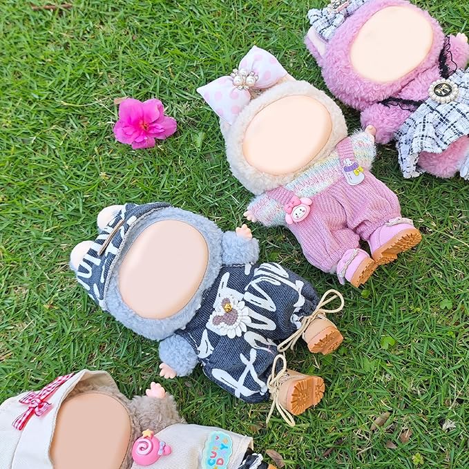 Clothes for 17cm Doll, 2 PCS Cute Grey Hat & Jumpsuit Set, Dress up Outfit Exquisite Accessories for Dolls