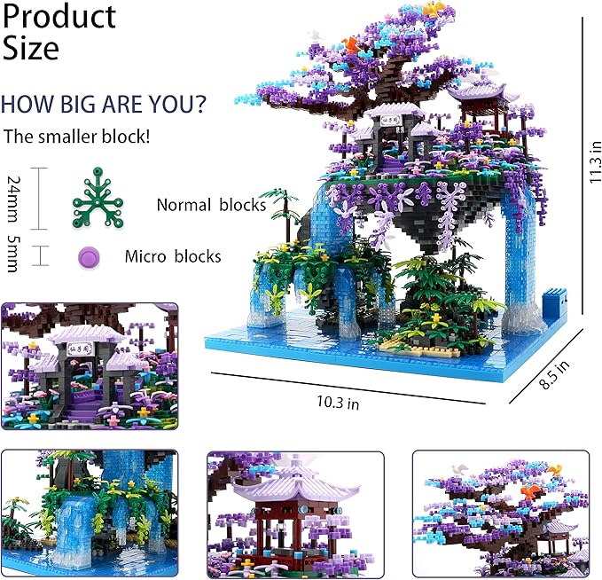 The Moon Palace Chinese Architecture Micro Building Blocks Set with LED Lights, 4574PCS Cherry Blossom Tree Model Kit, Collectible Cultural Gift for Adults & Teens