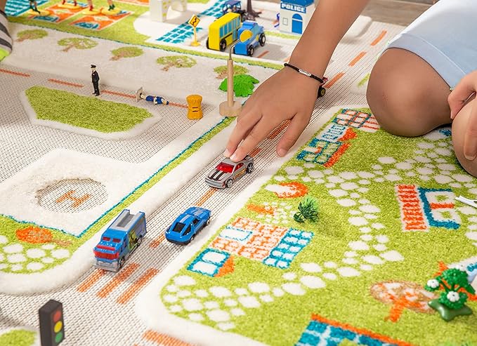 IVI Mini City Thick 3D Kids Play Mat Rug, 71" L x 53" W, Non-Toxic, Stain Resistant, Educational Montessori Activity Toys for Kids