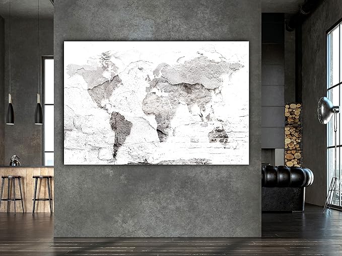 artgeist Textured Canvas Wall Art World Map 24x16 in - 1pcs Painting Canvas Prints Picture Artwork Image Framed Modern Photo Wall Home Travel Stone Effect k-C-10014-b-a