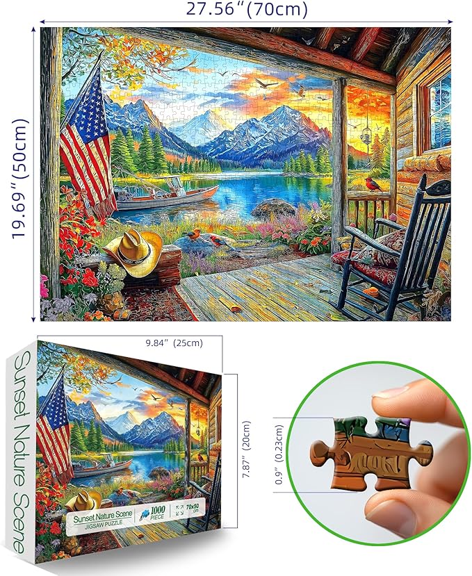 Lake Village 1000 Piece Jigsaw Puzzle for Adults Sunset Nature Scene Colorful Landscape Puzzle Challenging Family Puzzle Perfect for Game Nights (27.5"X19.6")