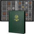 160 Pockets Coin Album - 10 Sheets Mixed Sizes Coin Holder 45x43/33x33 mm Collecting Grid for Pounds Pence Cents (Green) CS48160GR