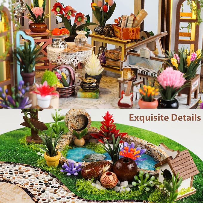 ISSEVE Book Nook Kit, Miniature House Kit with LED Light, Wood Garden DIY Mini House Building Kit, Tiny Dollhouse Home Decor, Halloween Christmas Birthday Crafts Gifts for Adults (Hanging Garden)