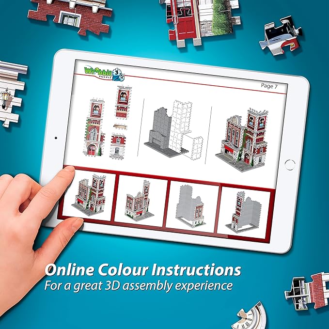 Wrebbit3D Fire Station 3D Puzzle | Urbania Collection | 285 Jigsaw Puzzle Pieces | Charming and Unique Streetscape of a Small Town