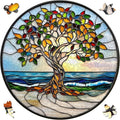 Ruikiyart Wooden Puzzles for Adults, 5MM 500 Pieces Coast Tree Wooden Jigsaw Puzzles, Tree of Life Puzzle Unique Shaped for Adults and Kids on Birthday, Christmas Family Puzzle Games (16.5"*16.5")