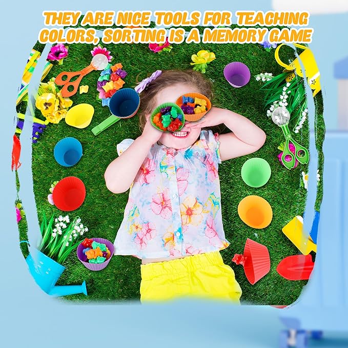 120 Pieces Fine Motor Toy Counting Sorting Counting Sorting Bears Includes 96 Cute Rainbow Sorting Bears 8 Tweezers 4 Scissors Clips and 12 Colorful Cups for Kid Early Skill Education