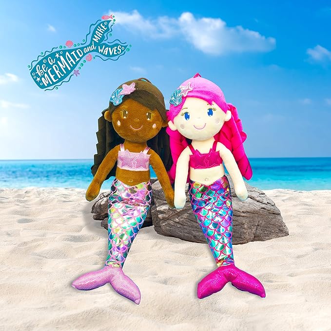 June Garden 15.5" Sparkly Mermaid Larissa - Soft Mermaid Plush Stuffed Doll Gift for Toddler Girls