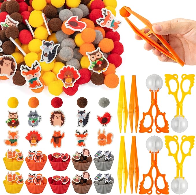 EZdhuawuse Fall Sensory Bin Fillers - 267 Autumn Animals Thanksgiving Fine Motor Toys Sorting Stacking Toys for Kids, Felt Hedgehog Squirrel Turkey for Preschool Education Early Development Activity
