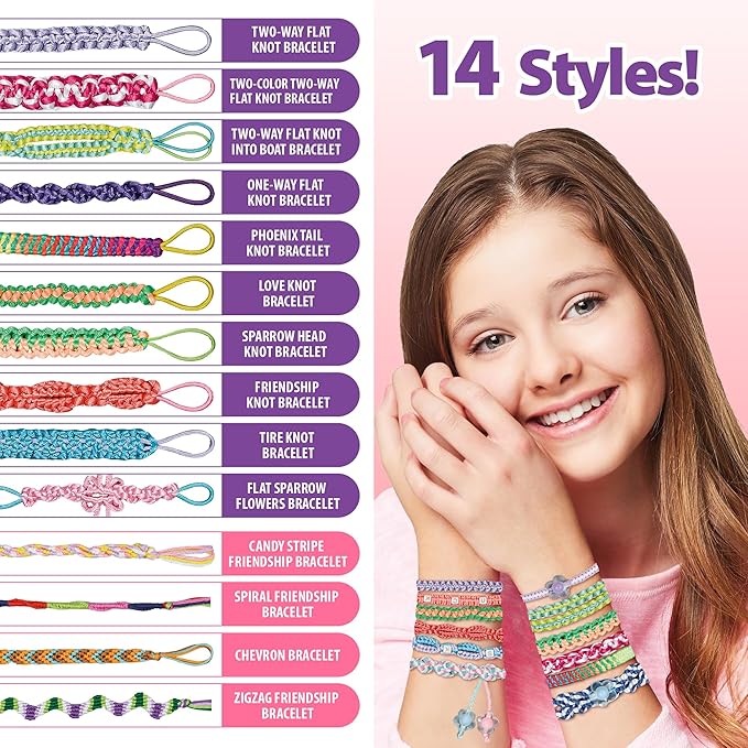 Yolscue Friendship Bracelet Making Kit for Girls,Arts and Crafts for Kids Age 7-12,Best Birthday Gifts Ideas for Ages 7,8,9,10,11,12 Year Old,Kids Bracelet String Toys Set (Pink)