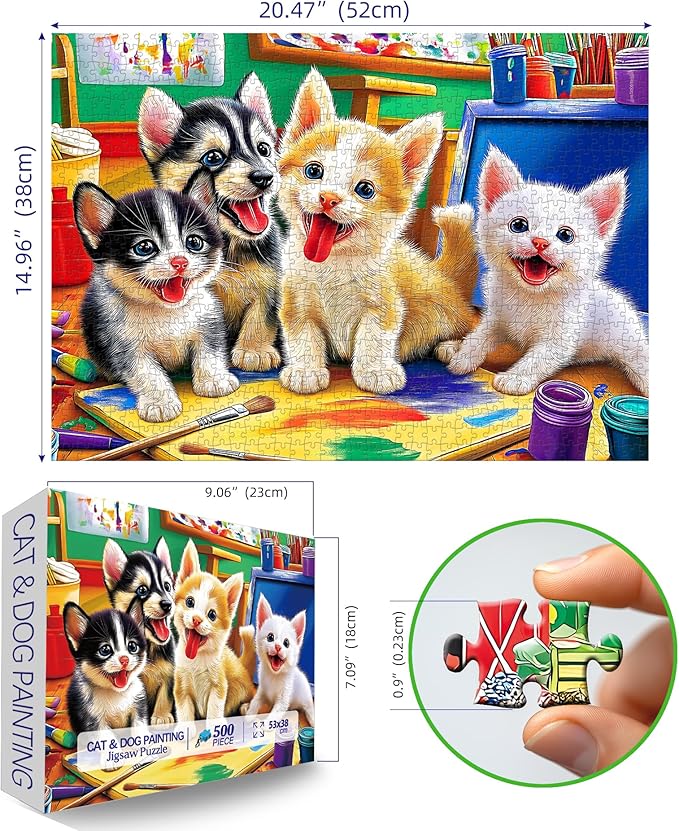 Puzzles for Adults 500 Pieces Cute Dogs Jigsaw Puzzles 500 Pieces Difficult Fun Puppy Draw Unique Family Puzzle Challenging Games Gift for Teens Kids Adults (21"x15")
