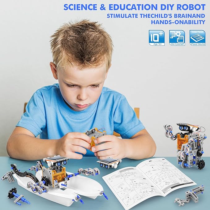 Bottleboom STEM 13-in-1 Education Solar Power Robots Toys for Boys Age 8-12, Educational Toy Science Kits for Kids Experiment Robotics Set Birthday Gifts for 8 9 10 11 12 Years Old-Green