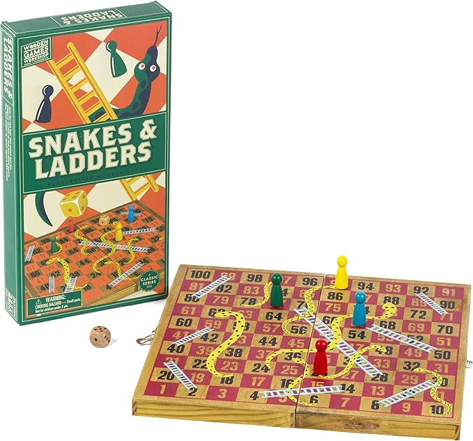 Professor Puzzle; Wooden Snakes & Ladders - Traditional/Classic Wooden Family Board Game Snakes and Ladders.