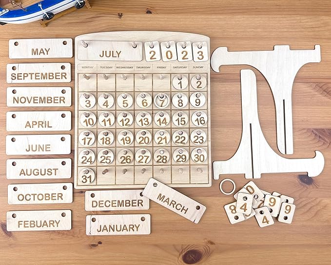Wooden Toddler Calendar, Montessori Learning Toy, Homeschool Calendar, Days and Months Chart, Educational Gift for Kids, Preschool Learning