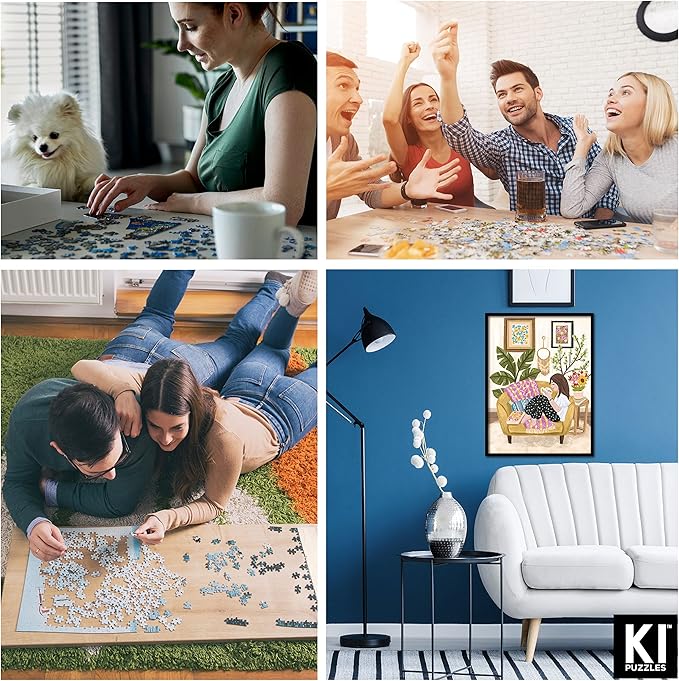 KI Puzzles 500 Piece Puzzle for Adults Hygge Collection Relaxing Nook by Olivia Gibbs Blueboard Jigsaw + Candle by Playview Brands