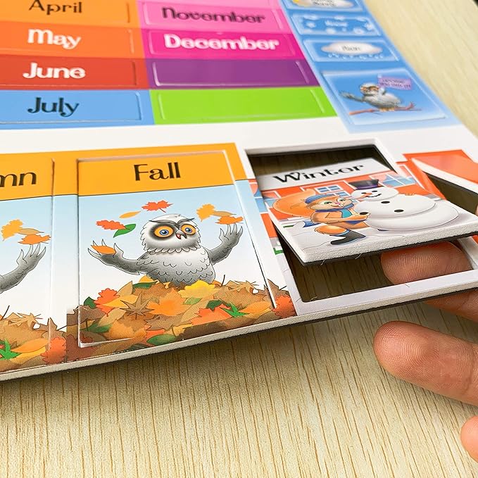ZazzyKid Magnetic Calendar & Weather Chart for Kids - Preschool Daily Calendar Learning for Days of the Week, Months, Weather & Season Blue