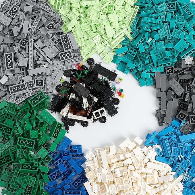 1800Pcs Building Bricks, Classic Bulk Small Blocks, Classic Building Bricks Set Basic Building Blocks(Blue Green White)