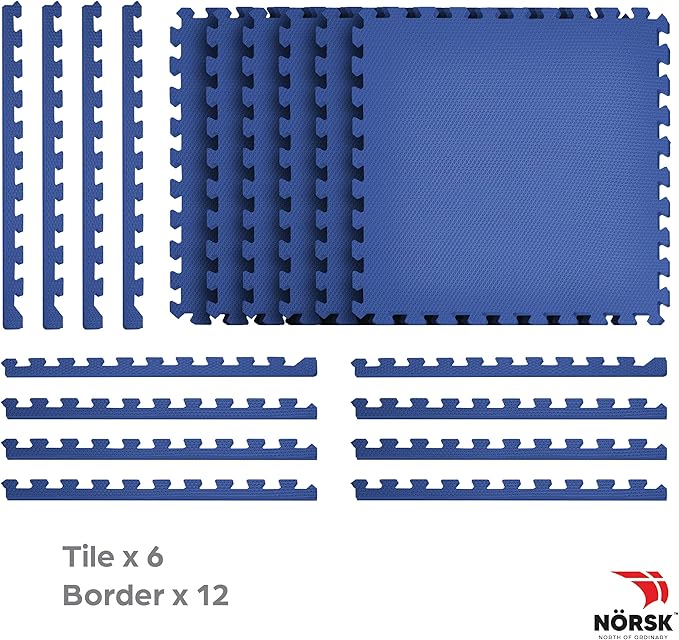 Norsk Duräflex Lite Puzzle Mats Interlocking EVA Foam Floor Tiles Solid Color, 60 Tiles - 240 Sq. Ft., 1/2" Thick, Blue