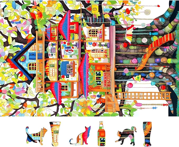 Whimsical Treehouse Escape 500 Piece Jigsaw Puzzle for Adults Colorful Fantasy Art Illustration Fun Challenging Family Game, Premium Quality, Vibrant Nature-Themed Puzzle (15x23 in)