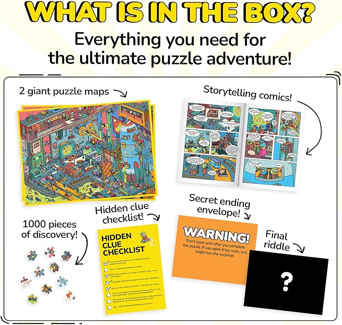 Odd Pieces Jigsaw Puzzles 1000 Pieces - Magic Mystery Story Secret Ending Puzzle - Perfect Game Night for Adults & Kids - Funny Space Cartoon Theme (AstroGastro)