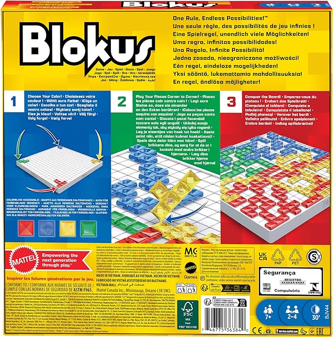 Mattel Games Blokus Strategy Board Game for Kids & Families with Color Blind Accessible Pieces & Just One Rule