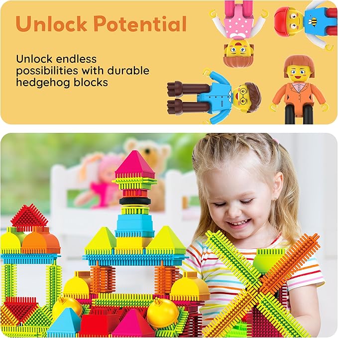 Picasso Toys Hedgehog Blocks 4 Family Action Character Figures Toddler Toy Construction Building Tile Block Expansion Pack Educational Add-on STEM Learning Smart Game Kit Toys Pretend Playset Age 3+