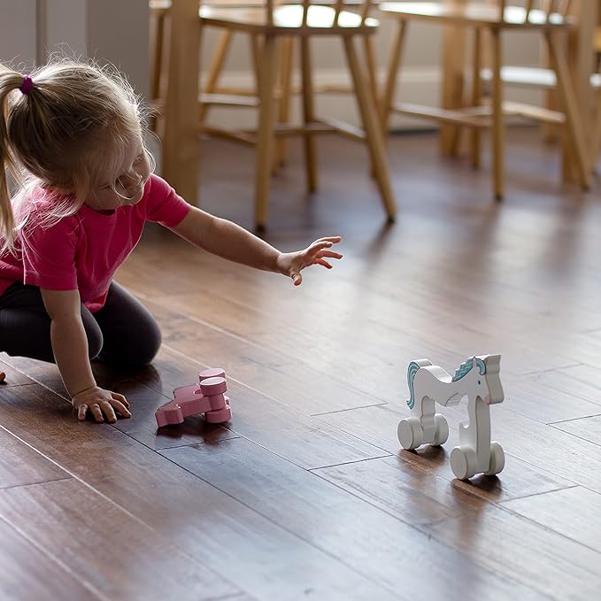 Jack Rabbit Creations Big & Little Unicorn Push Toy 2 in 1 Wooden Roller Animals- Pull STEM Toys for Toddlers Develops Coordination and Fine Motor Skills- Ages 18 Months+