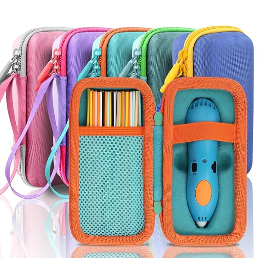 co2CREA Hard Case for 3Doodler Start+ Essentials (2024) 3D Pen Set - Storage Organizer with Custom Slots for Art Activity Set, Printing Filament Refill and USB Charger, Mint Green Case + Orange Zipper