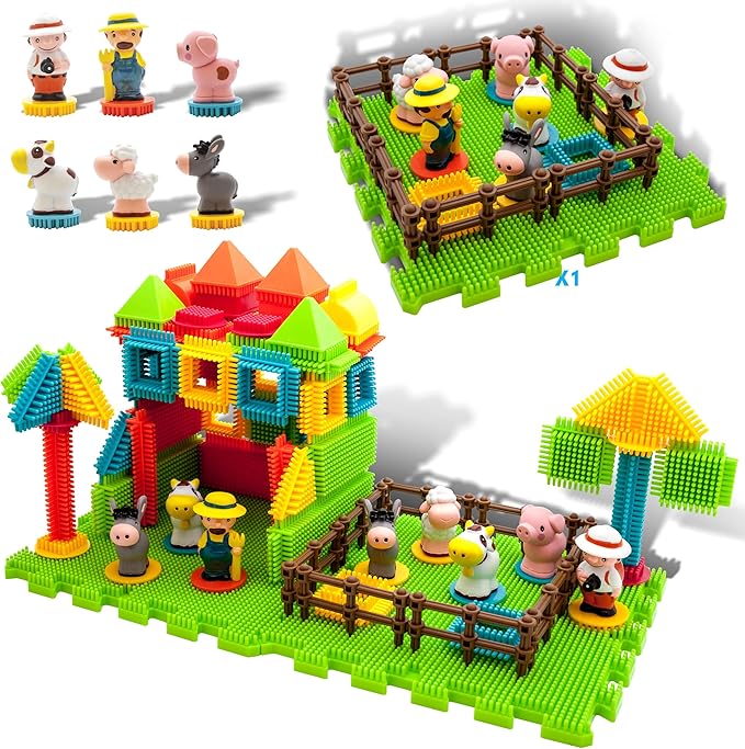 PicassoTiles PTB100 100pcs Hedgehog Shape 3D Building Blocks Tiles Farm Theme Set Learning Playset STEM Toy Set Educational Kit Child Branin Development Preschool Kindergarten Toy