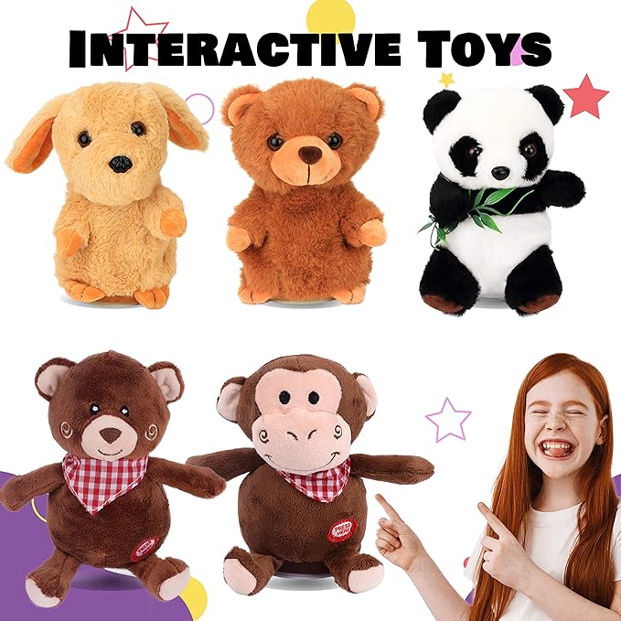 Hopearl Talking Monkey Repeats What You Say Nodding Electric Interactive Animated Toy Speaking Plush Buddy Birthday Festival for Toddlers, 6.5''