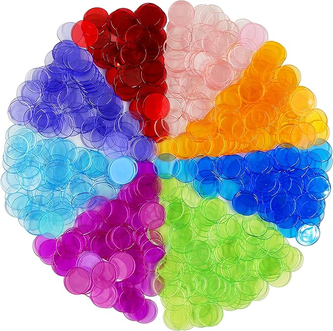 Hebayy 250 Transparent 8 Color Clear Bingo Counting Chip Plastic Markers (Each Measures 3/4 inch in Diameter)
