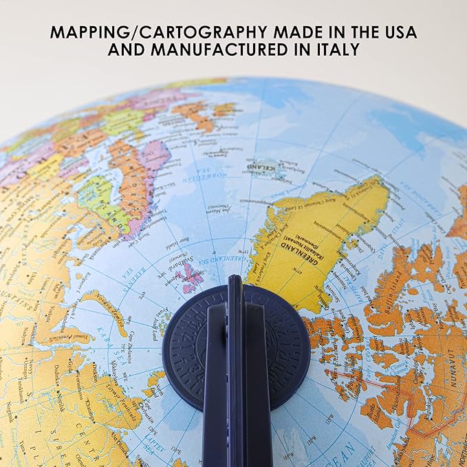 Waypoint Geographic Scout Illuminated Decorative Classroom Globe with Stand, Interactive World Globe with Political Mapping, Blue
