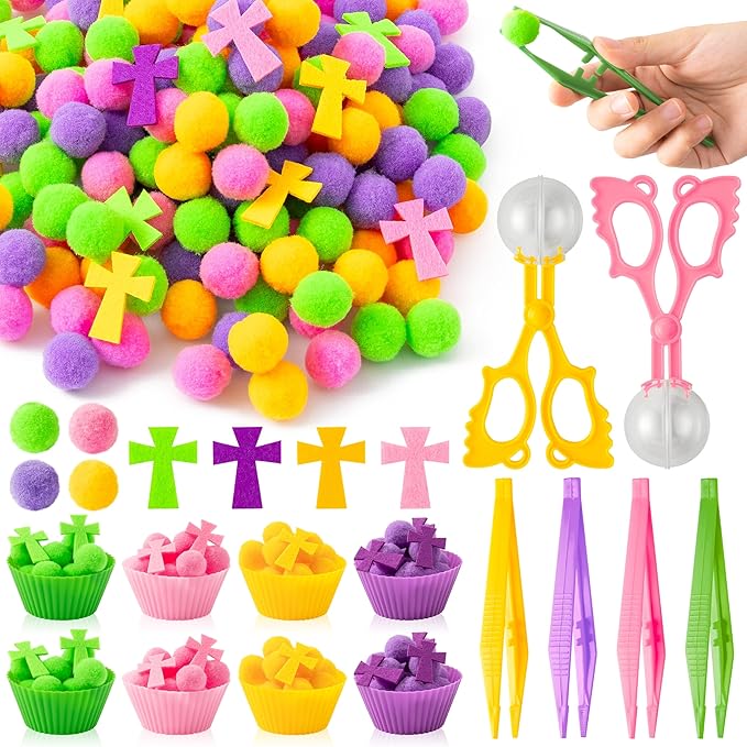 EZdhuawuse Fall Cross Sensory Bin Fillers for Kids - 295 Back to School Jesus Cross Fine Motor Toys, Birthday Gifts for Christian Church Sunday School, Preschool Color Counting Sorting Set for Child