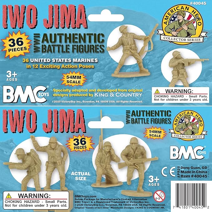 BMC WW2 Iwo Jima US Marines Plastic Army Men - Tan 36pc American Soldier Figures