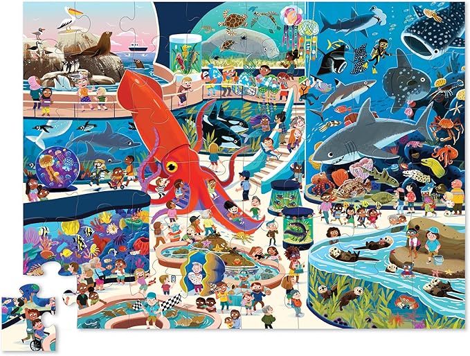 Crocodile Creek Above + Below 48-Piece Jigsaw Floor Puzzle - Fun Floor Puzzles for Kids Ages 4-8 - Day at The Aquarium - 18 x 24 inches Finished