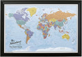 Personalized Canvas World Map Pin Board Wall Art with Pins – Large 24" x 36" Blue Oceans Map of the World with Black Frame – Push Pin Travel Decor for Home or Office