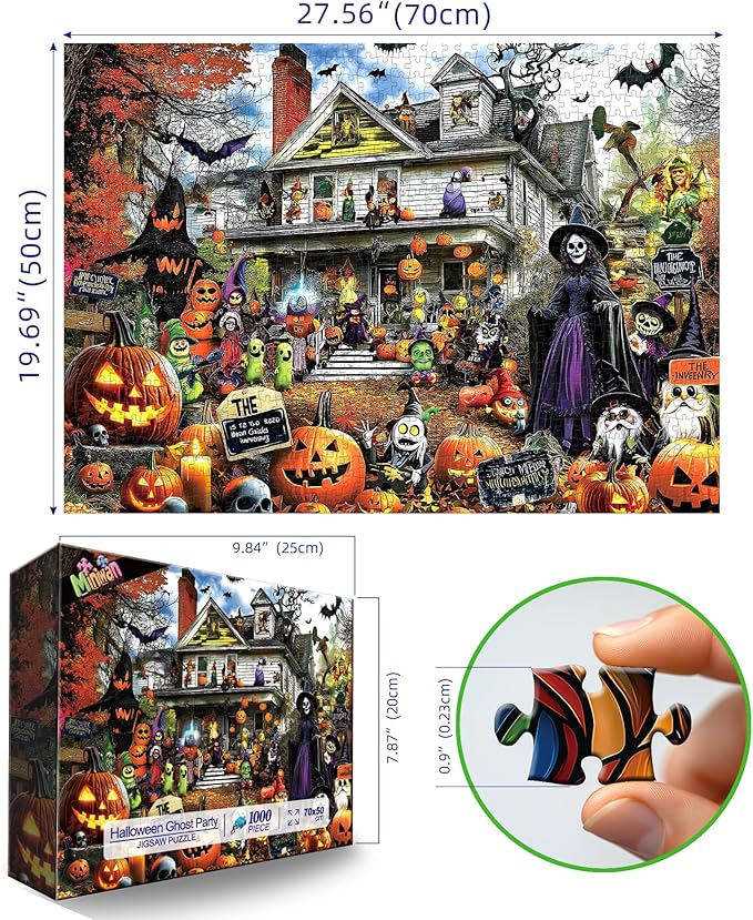 Halloween 1000 Piece Jigsaw Puzzle for Adults – Spooky Haunted House with Pumpkins & Witches | Challenging Fall Decor Puzzle & Unique Gift Idea for Halloween Enthusiasts