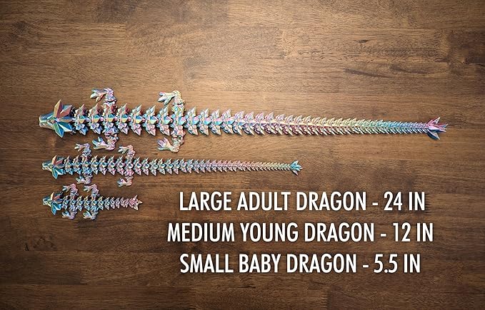 Baby 5.5" Articulated Crystal Dragon - Multi Color 3D Printed Plastic Dragon Figure - Rainbow Pearlescent Colors - Interlocked Body Segments and Legs (Baby 5.5", Dark Rainbow)