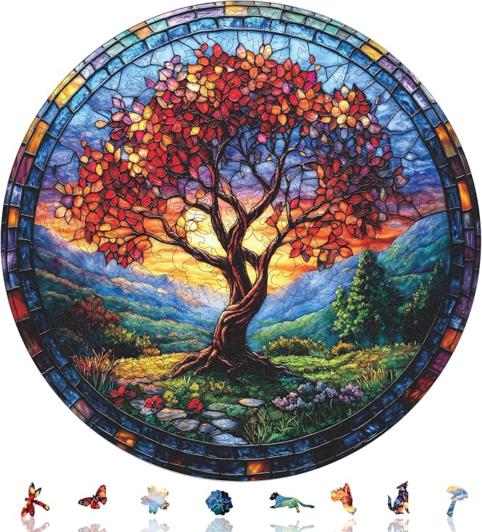 Fall Wooden Puzzles for Adults, Autumn Redwood Tree Jigsaw Puzzles 200 Pieces Unique Shape Adult Puzzles, Irregular Wood Creative for Adults Family Game 11.2 x 11.2 in