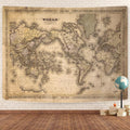 GOAOK Retro Old World Map - Vintage Asian & European Topography - Educational Tapestry for Classroom & Office - Brown Adventure Travel World Map - 60"X40"