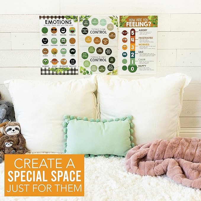 Hadley Designs Feelings Chart For Kids Ages 4-8- Emotions Chart For Toddlers 3-5, Counseling Feelings Posters For Classroom Calming Corner, Social Emotional Learning Posters, Farmhouse Classroom Decor