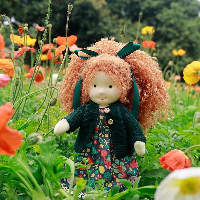 BlissfulPixie Handmade Waldorf Hanne 12" Soft Girl Rag Doll with Cute Stuffed Plush, Ideal First Doll for Babies & Toddlers