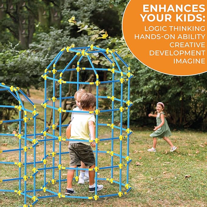 Fort Building Kit for Kids 180pc Modular Fort Builder STEM Toy Set | DIY Make Your Own Fort Playset for Girls, Boys, Toddler Children | Build Play Castle Tunnel House Structures Indoor & Outdoor