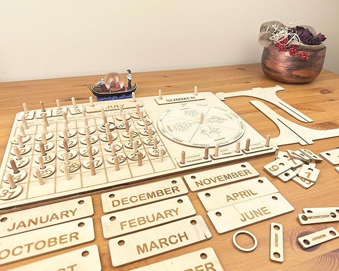 Montessori Calendar for Kids, Toddler Learning Calendar, Wooden Perpetual Calendar, Wooden Chore Chart, Educational Gift, Preschool Calendar