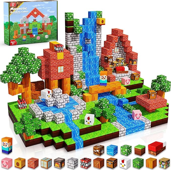 Goody King Magnetic Blocks |100PCS Magnetic Building Cube Game, Constructions Toys for Boys & Girls Age 3-4, 5 6 7 8 9 10, STEM Montessori Stacking Toy, Sensory Tiles Building Birthday for Toddlers