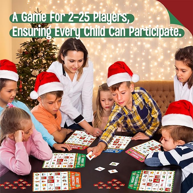 SpriteGru Christmas Bingo Game, 25PCS Bingo Board Game, 2-25 Players Bingo Game Set for Teenager or Adults Xmas Party, Fun Interesting Activity Winter Party Supplies